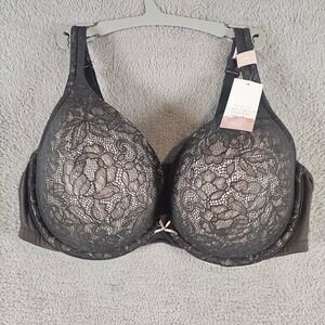 Cacique Boost Plunge Bra Black Floral Lace Cotton Collection 42DD NEW